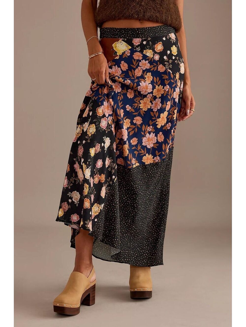 Kachel Anthropologie Patchwork Floral Maxi Skirt 26W Boho Cottagecore